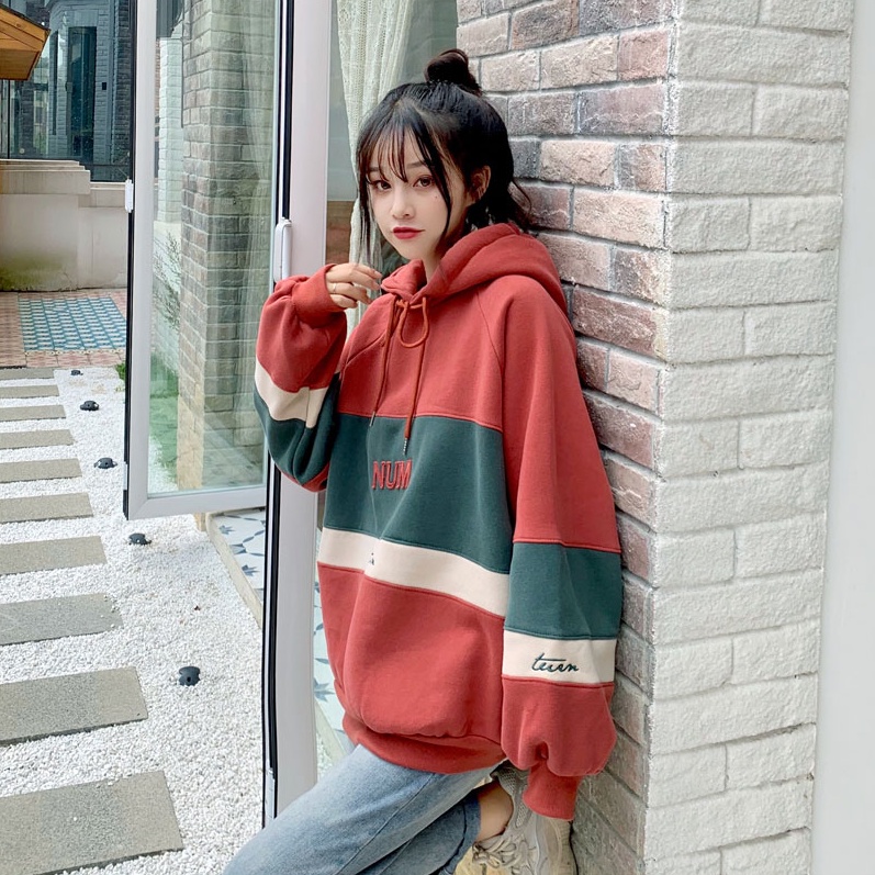 Happy-store  Áo Hoodie in họa tiết chữ tiếng Anh phong cách Hàn Quốc cho nữ Tay Dài Dễ Phối Đồ Cho Nữ
