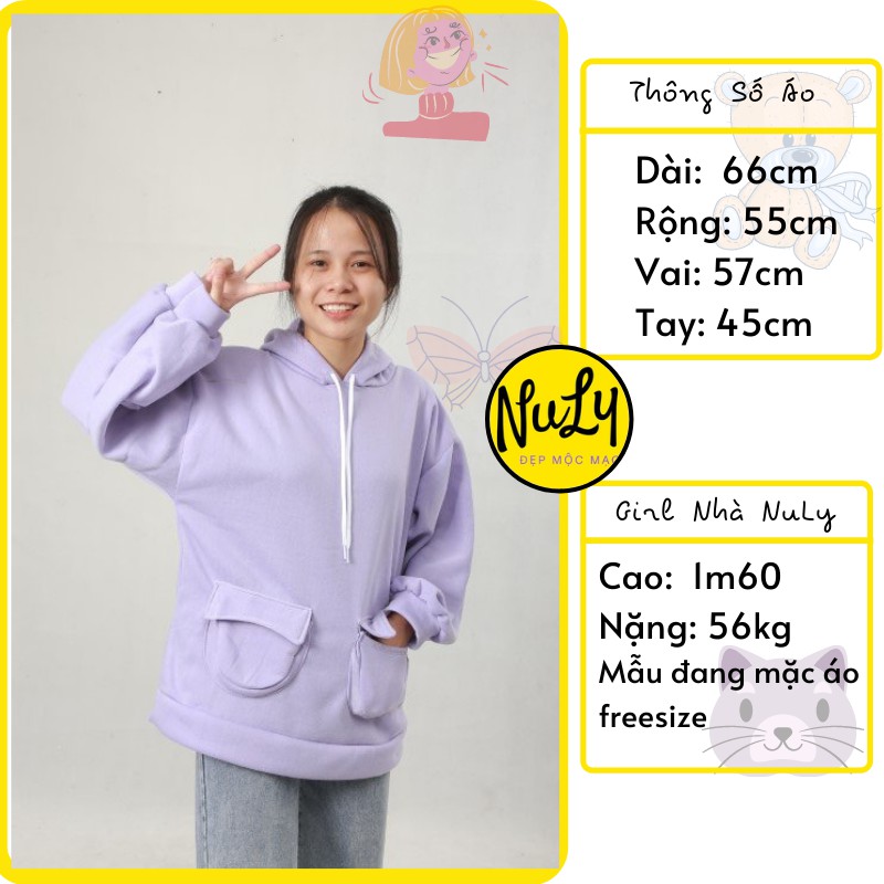 Áo hoodie trơn túi hộp nữ tay bồng form rộng Ulzzang chất nỉ bông NULY, HDTA