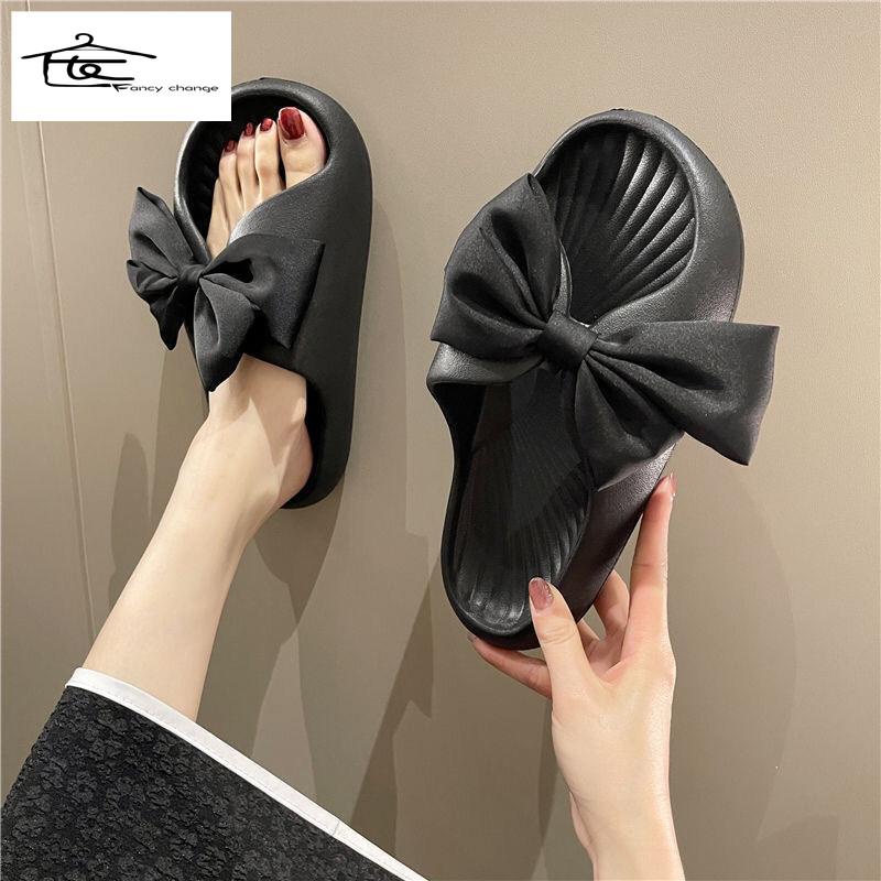 Dép Quai Ngang Đính Nơ Đế Dày Thời Trang Mùa Hè Cho Nữ