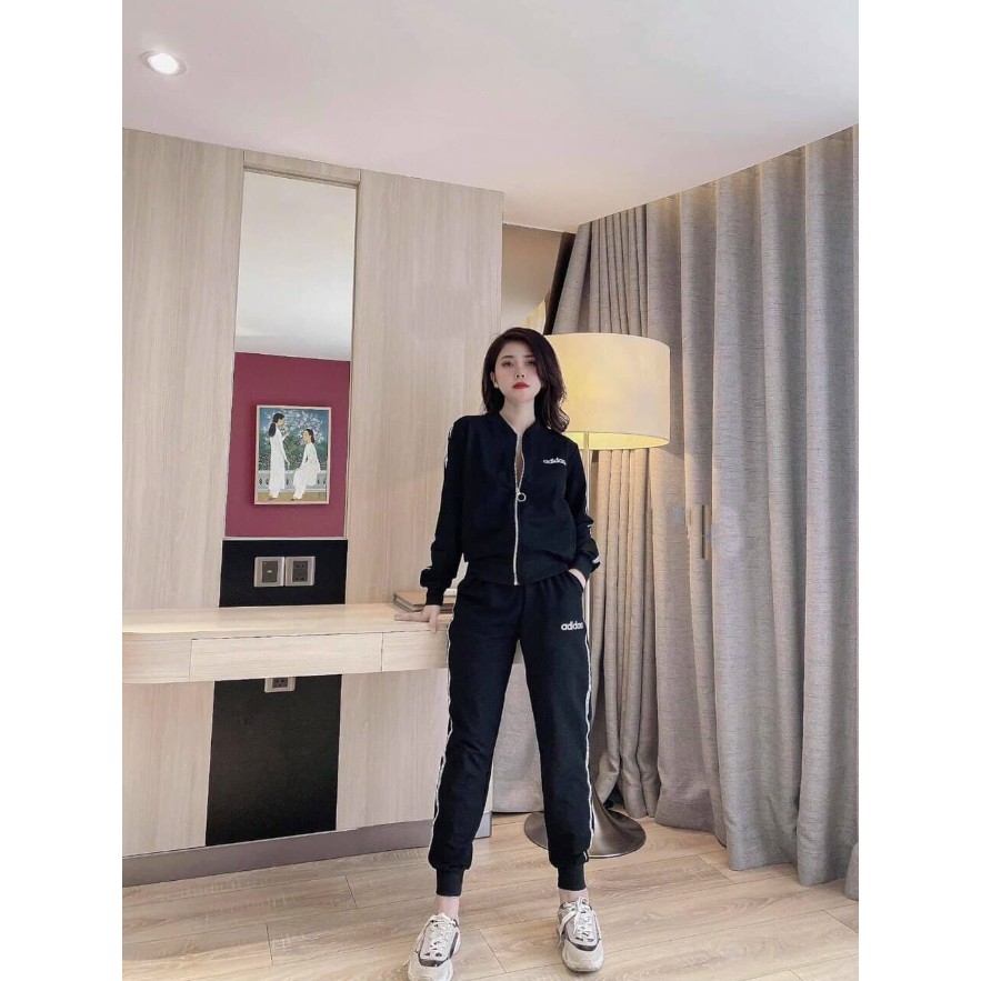 Set thể thao nữ phối viền kéo khóa tay dài quần bo gấu chất umi hàn siêu đẹp- bộ thu đông nữ