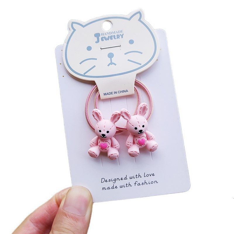 Set 2 Dây Cột Tóc Co Giãn Hình Thỏ / Gấu Hoạt Hình Dễ Thương Cho Bé Gái