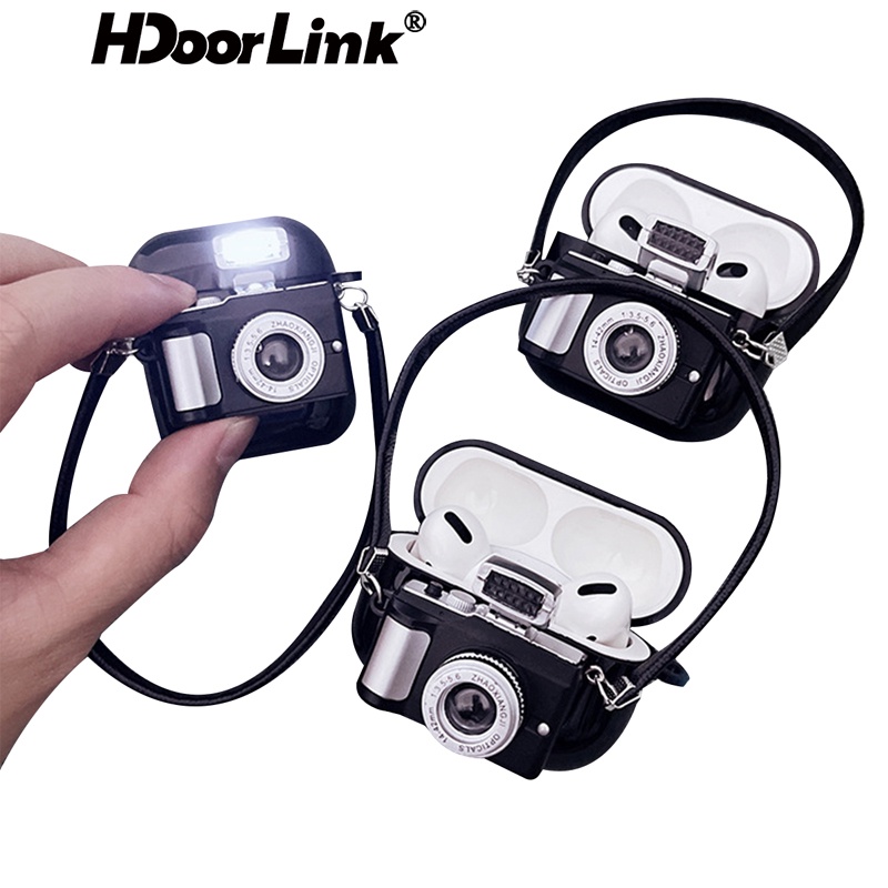 Vỏ bảo vệ HdoorLink hộp sạc tai nghe Air-pods 1 2 3 Pro bằng tpu hình máy ảnh 3d sáng bóng