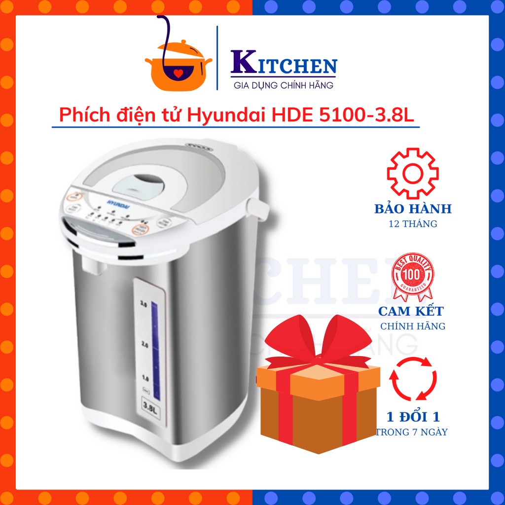 Phích điện tử, bình thủy điện Hyundai Dung tích 3.8L, công suất 800W,giữ nhiệt, hàng chính hãng bảo hành 12 tháng