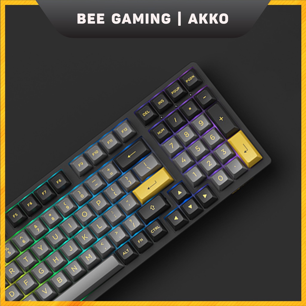 Bàn phím cơ không dây AKKO 3098N - 3098B Multi-modes Black Gold | Hàng chính hãng bảo hành 1 đổi 1
