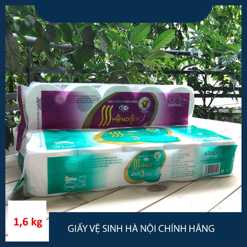 Giấy vệ sinh Hàng chuẩn Hà Nội 3 lớp, bịch 10 cuộn siêu dai – Giấy vệ sinh không lõi, có lõi loại 1 chính hãng GD007