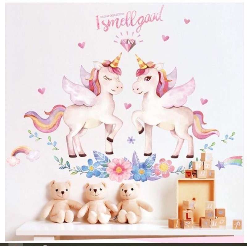 Decal dán tường - Cặp Kỳ Lân hồng thiên thần