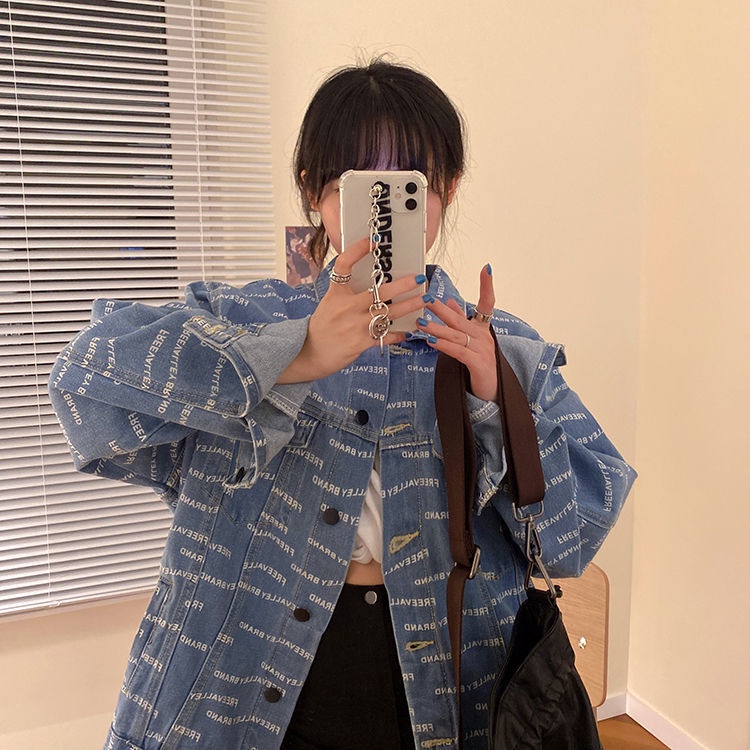 Áo Khoác Denim In Chữ Thiết Kế Mới Thời Trang Mùa Xuân Hè Theo Phong Cách Hàn Quốc Dành Cho Nữ 2021