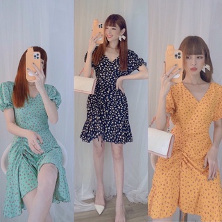 Đầm hoa nhí tay phồng rút dây