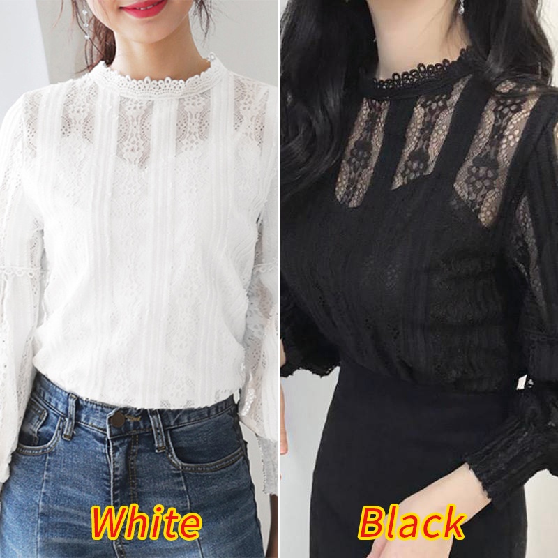 Áo sơ mi tay dài Zanzea vải ren phối áo lót không tay phong cách thanh lịch cho nữ (có bán lẻ)