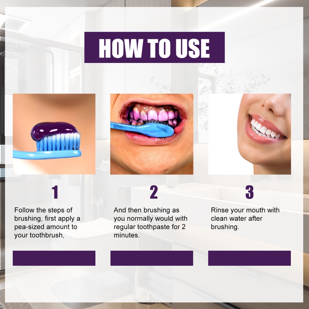 Eelhoe V34 Tooth Whitening Essence Tooth Essence Powder Purple Toothpaste To Remove Tooth Smoke Stains Dental Plaque Oral Hygiene Tools Cleaning Care okase