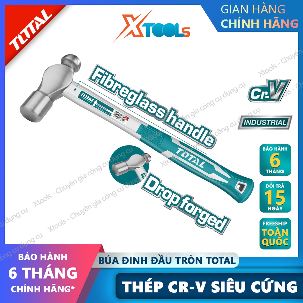 Búa đóng đinh đa năng TOTAL thép Cr-V búa đầu tròn cầm tay đóng đinh bê tông, tường, gỗ, sửa chữa cơ khí - XTOOLs