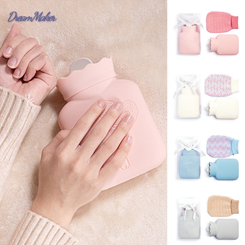 Túi Chườm Nước Nóng Bằng Silicone Kèm Túi Đan Len Giữ Ấm Cho Bạn Gái / Ngày Của Mẹ