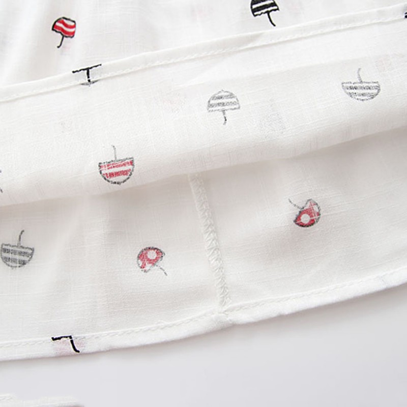 Đầm cotton cộc tay cổ tròn in hình nấm đa sắc dễ thương cho bé gái