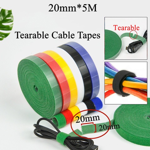 Cuộn dây 5m velcro móc và vòng dán buộc cáp dây điện xé được tái sử dụng