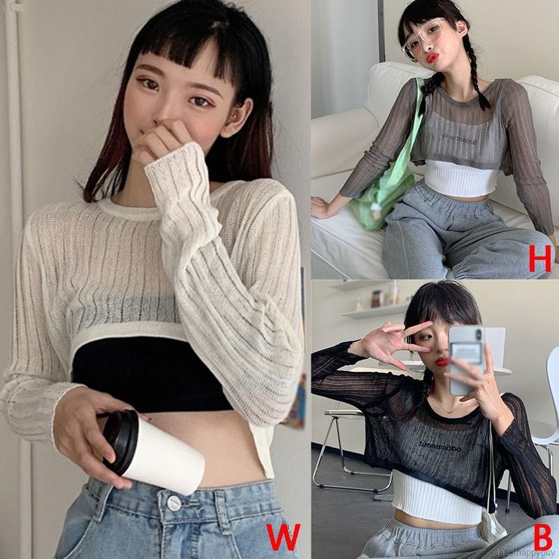 Áo Cardigan Dệt Kim Tay Dài Thiết Kế Xuyên Thấu Quyến Rũ Dành Cho Nữ