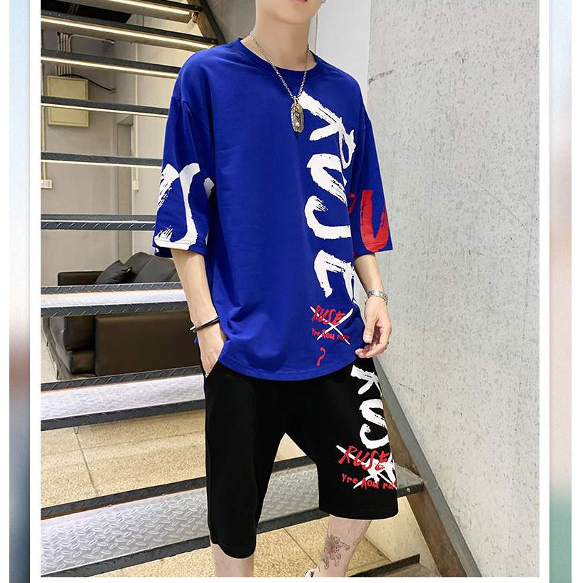 Bộ quần áo cộc tay unisex nam nữ màu xanh nước biển - BD19 | BigBuy360 - bigbuy360.vn