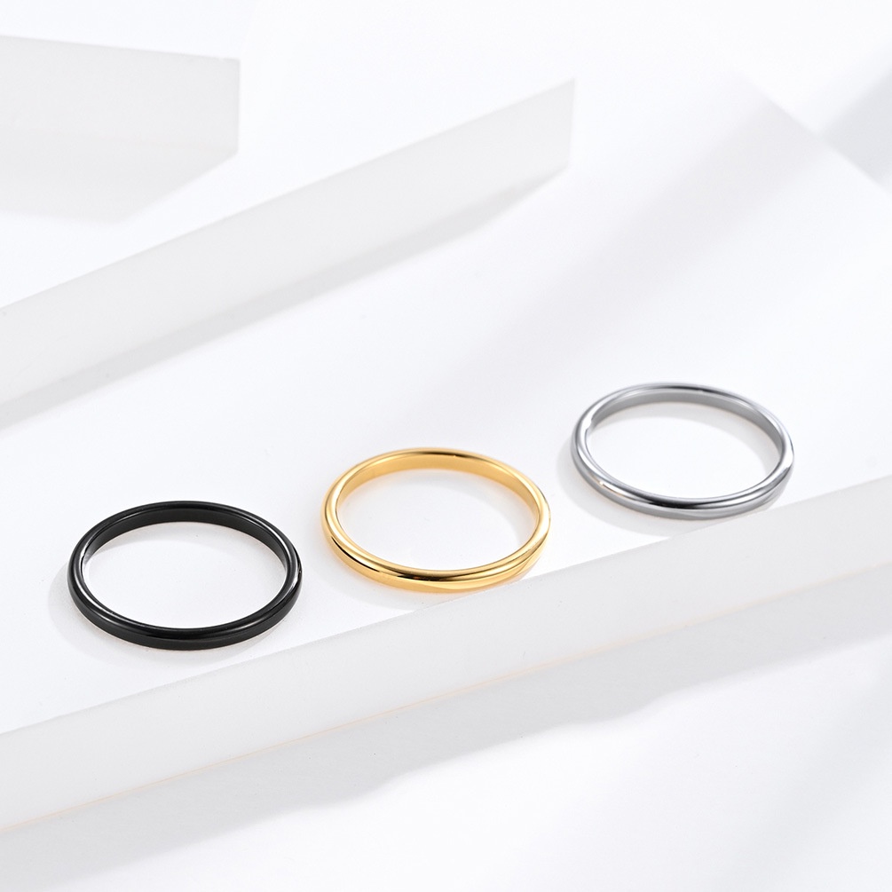 Nhẫn Cincin Wanita Bằng Thép Titan Màu Vàng / Bạc 2mm Đơn Giản Thời Trang Hàn Quốc Cho Nam Và Nữ