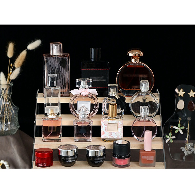 Kệ trưng bày bằng gỗ Acrylic trong suốt dáng đứng thiết kế 4 bậc cho trang sức / nước hoa