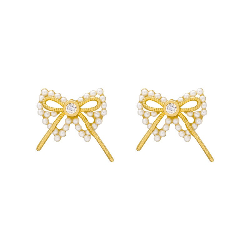 S925 Silver-plated Female Earrings with Beautiful Pearl Bow for Women