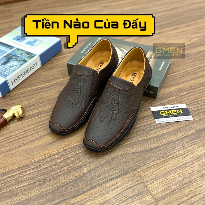 Giày lười nam chất liệu da bò dập vân cá sấu đế cao su khâu chỉ bền bỉ G | BigBuy360 - bigbuy360.vn