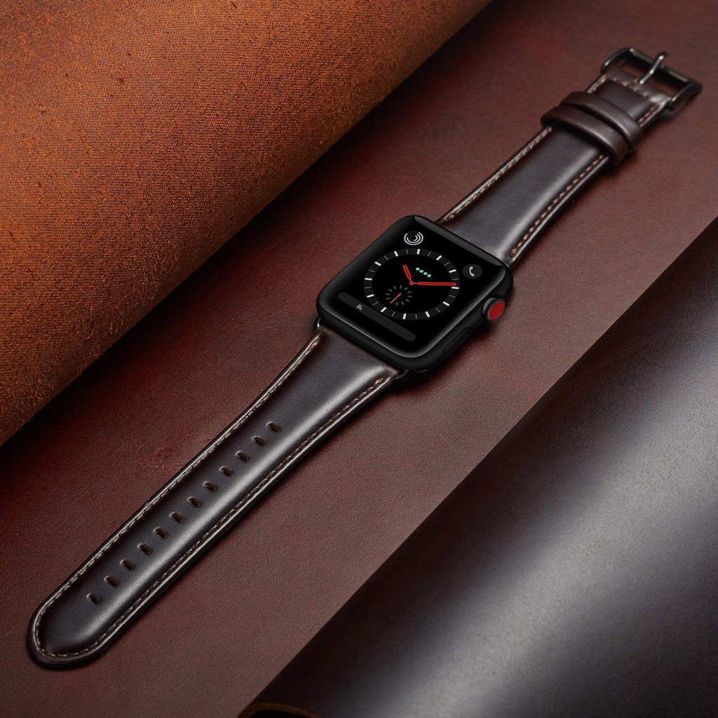 Dây Đeo Bằng Da Màu Đen Kích Thước 40mm 44mm Cho Đồng Hồ Thông Minh Apple Watch Series 6 Se 5 4 3 2 1 38mm 42mm