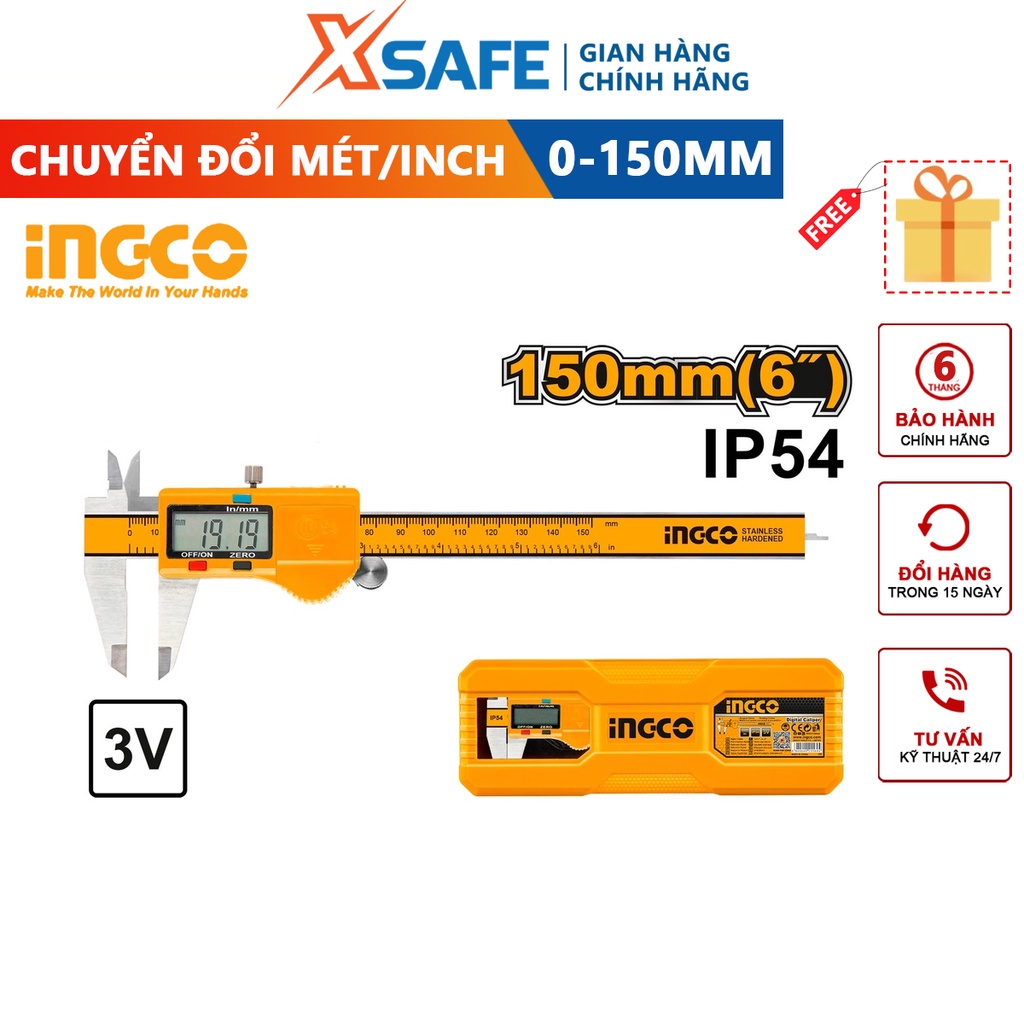 Thước cặp điện tử 0-150mm INGCO HDCD28150 khả năng chuyển đổi hệ mét/inch, phạm vi đo 0-150mm - chính hãng
