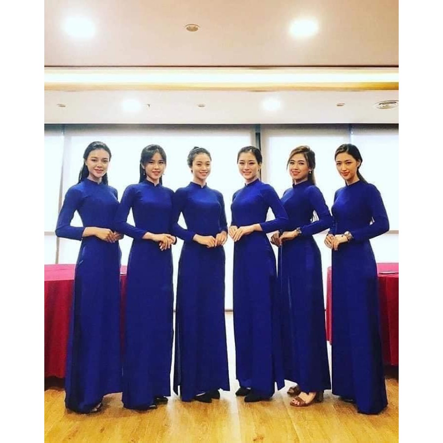 Áo Dài Lụa Nhật Xanh Coban Siêu Rẻ , Siêu Hot