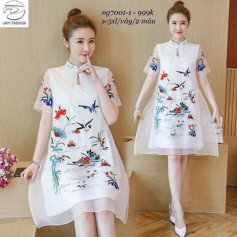 ĐẦM SUÔNG CỔ TÀU HỌA TIẾT CHIM HẠC DS014