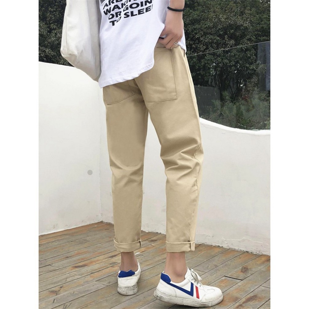 Quần Baggy Nam Nữ KAKI Ống Suông Unisex  - Kiểu quần kaki nam nữ thun 2 màu đen và be YOF