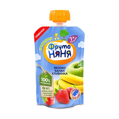 Combo 6 Gói Trái cây nghiền vị táo, chuối và dâu tây Fruto Nyanya 90g/gói