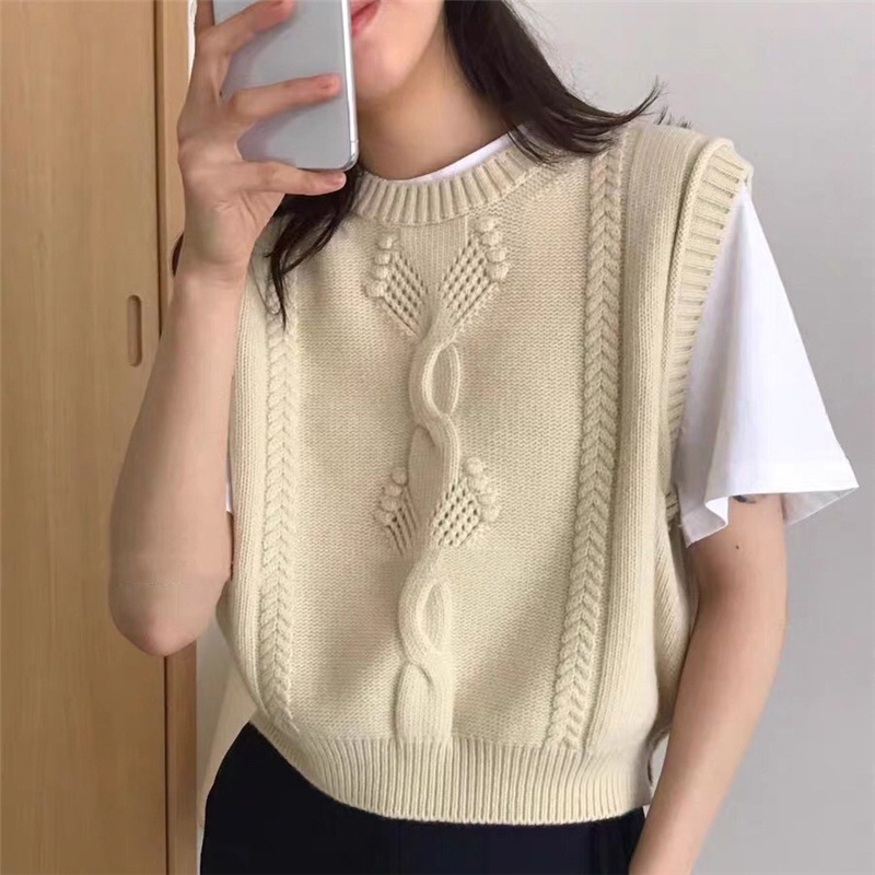 Áo sweater dệt kim SUXI không tay màu sắc đơn giản phong cách vintage Hàn Quốc thời trang cho nữ