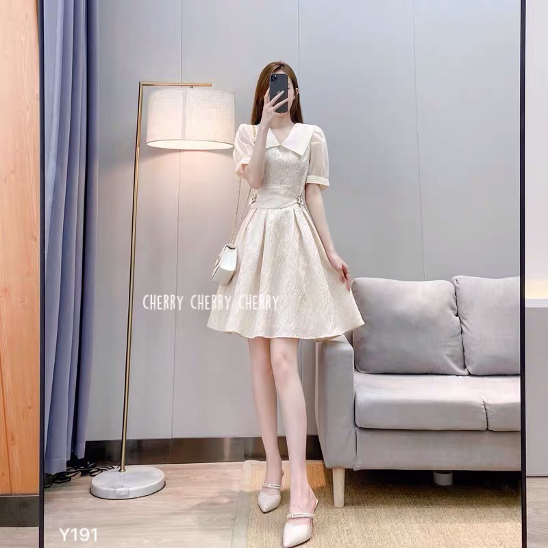 Váy tiểu thư gấm xòe xếp ly trẻ trung hàn quốc