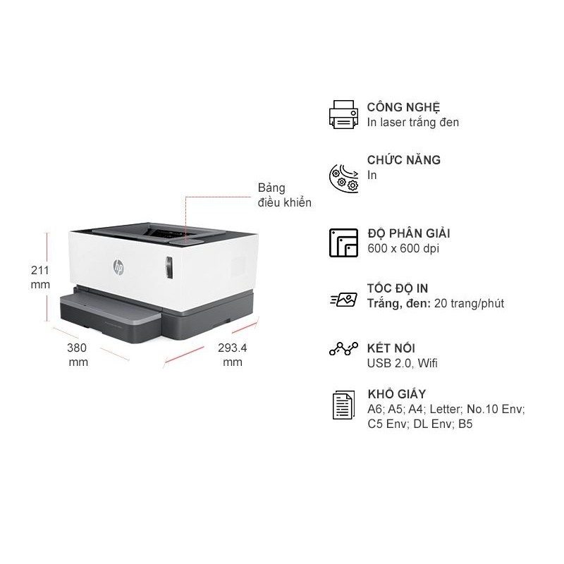 Máy in HP Neverstop Laser 1000W hàng mới chính hãng bảo hành 12 tháng nạp mực đơn giản không cần tháo hộp mực | BigBuy360 - bigbuy360.vn