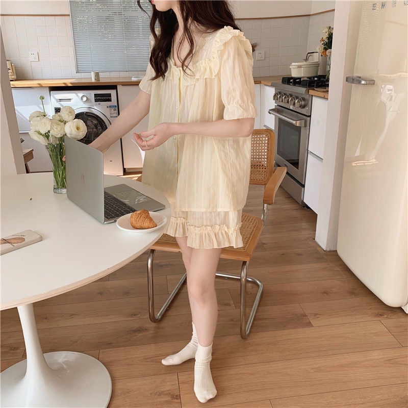 Bộ Đồ Ngủ Ngắn Tay Vải cotton Thời Trang Mùa Hè Cho Nữ