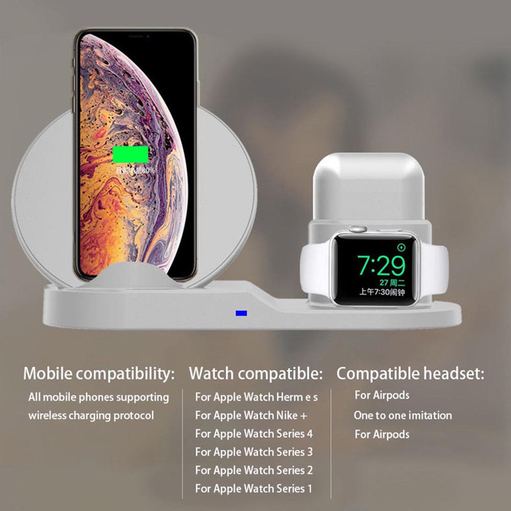 Đế sạc nhanh không dây 3in1 10W Qi cho Apple Watch Airpods iPhone X Xs