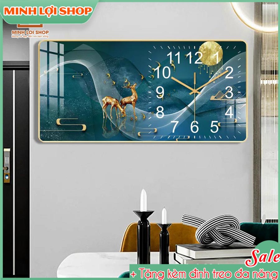 Tranh Đồng Hồ Hươu Treo Tường Pha Lê Phong Cách Hiện Đại Sang Trọng Nghệ Thuật TĐH25