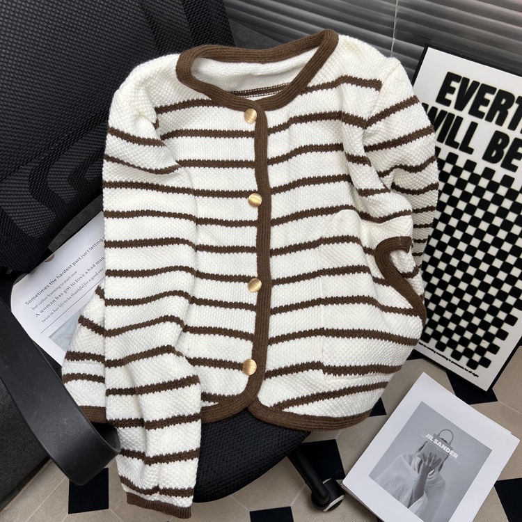 Áo Khoác cardigan Dáng Rộng Họa Tiết Kẻ Sọc Thời Trang Mùa Thu Mới Cho Nữ