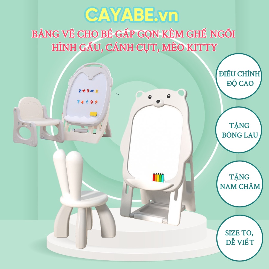 Bảng vẽ cho bé nam châm gấp gọn FINLEY gấu Bear, khủng long, chim cánh cụt, bảng vẽ nam châm học sinh