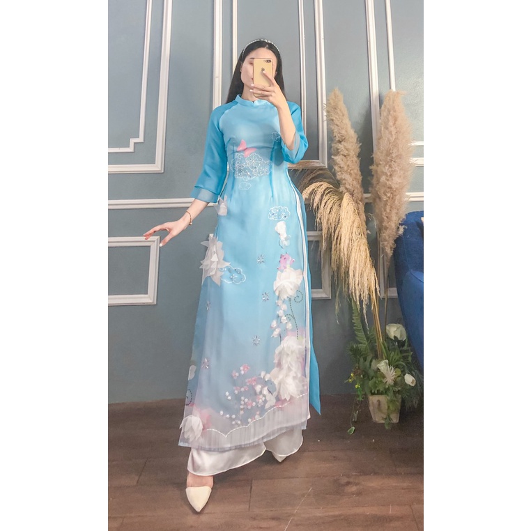 ÁO DÀI XANH HOA SEN