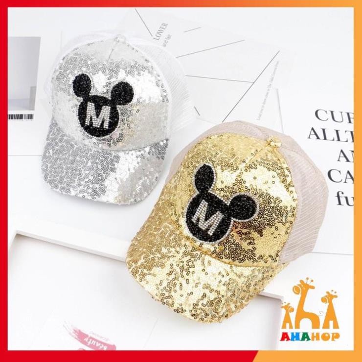 Mũ Cho Bé Trai Bé Gái - Mũ Lưỡi Trai Mickey lưới thoáng khí có đính sequin phong cách Hàn Quốc cho bé từ 2-8 tuổi MLT01