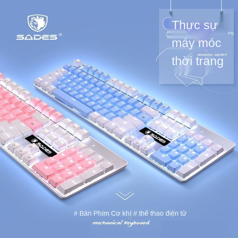 Bàn phím cơ SADES 104 màu xanh và trắng trong mờ trục anh đào PBT khắc laser cá tính DIY keycaps