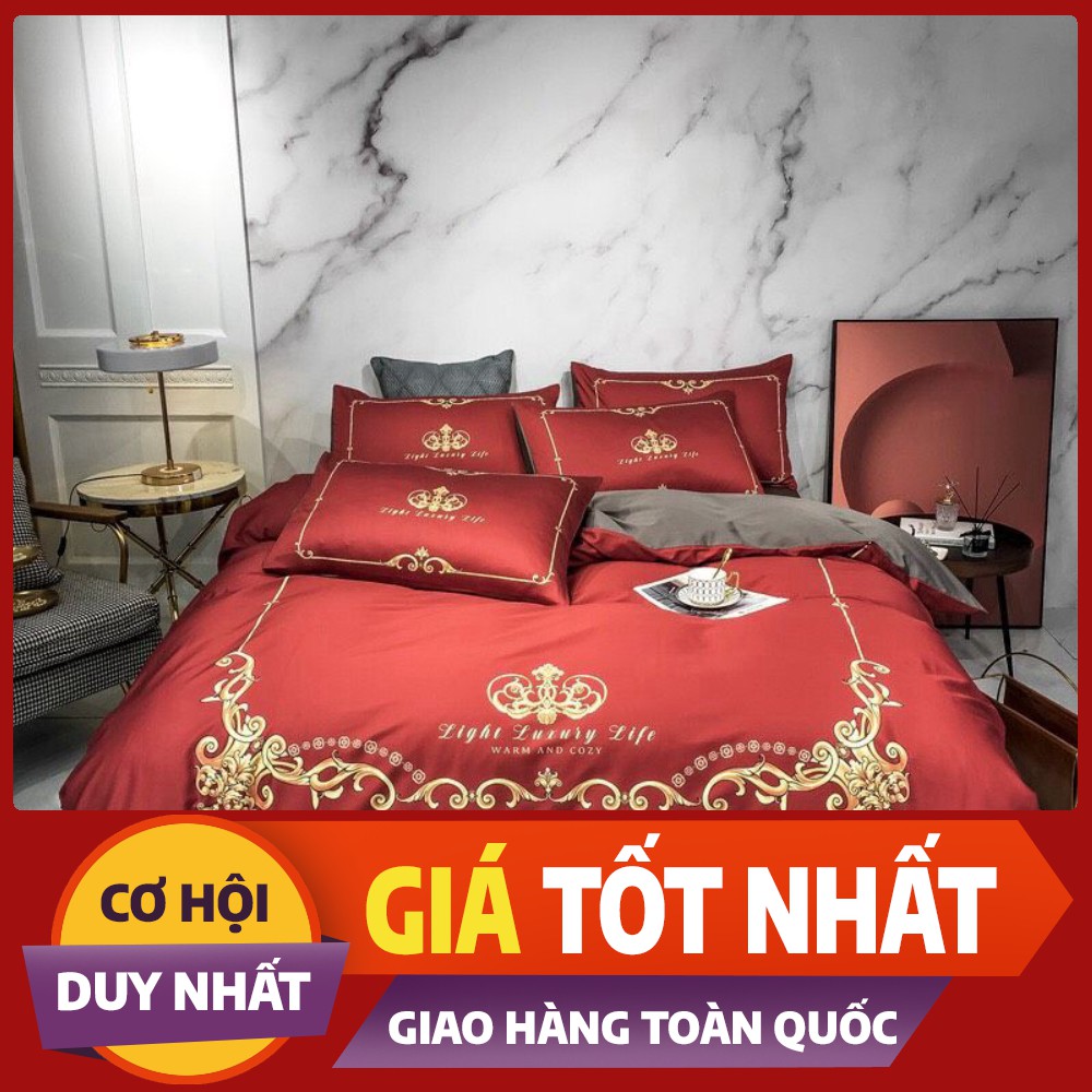 Bộ chăn ga gối cotton 40S in họa tiết