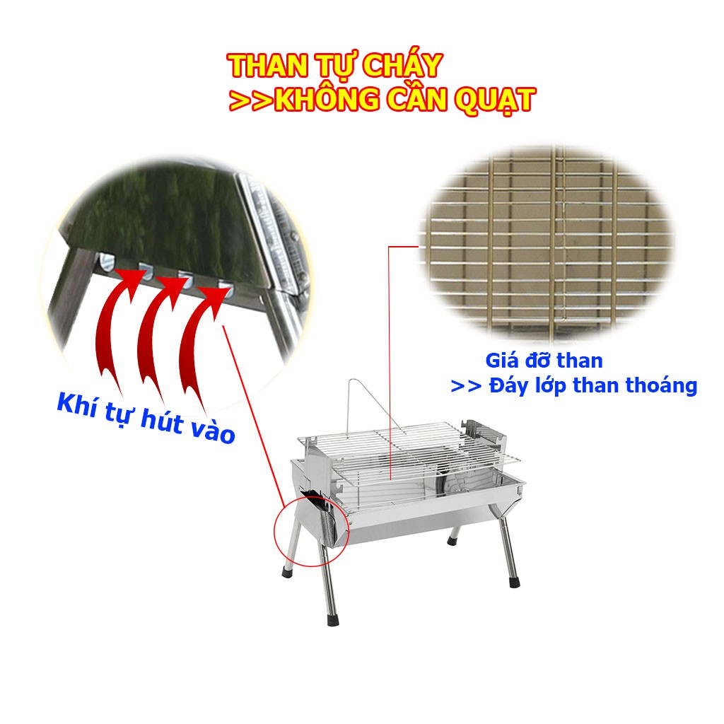 Bếp nướng than hoa TopV VCS thay đổi chiều cao vỉ, Bếp nướng than hoa không khói, nướng ngoài trời, lò nướng than inox