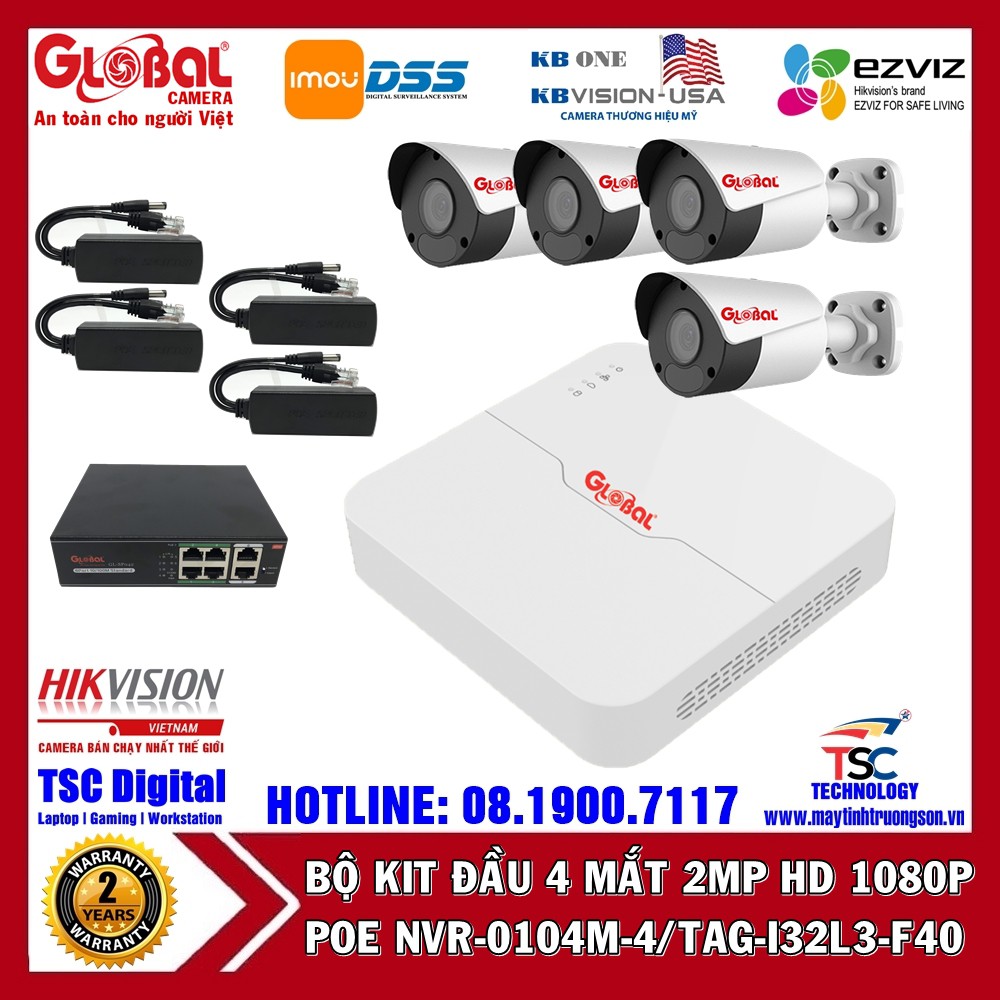 Camera Kit POE Đầu Ghi + 4 Mắt Thân NVR-0104L-4/ TAG-I32L3-FP40