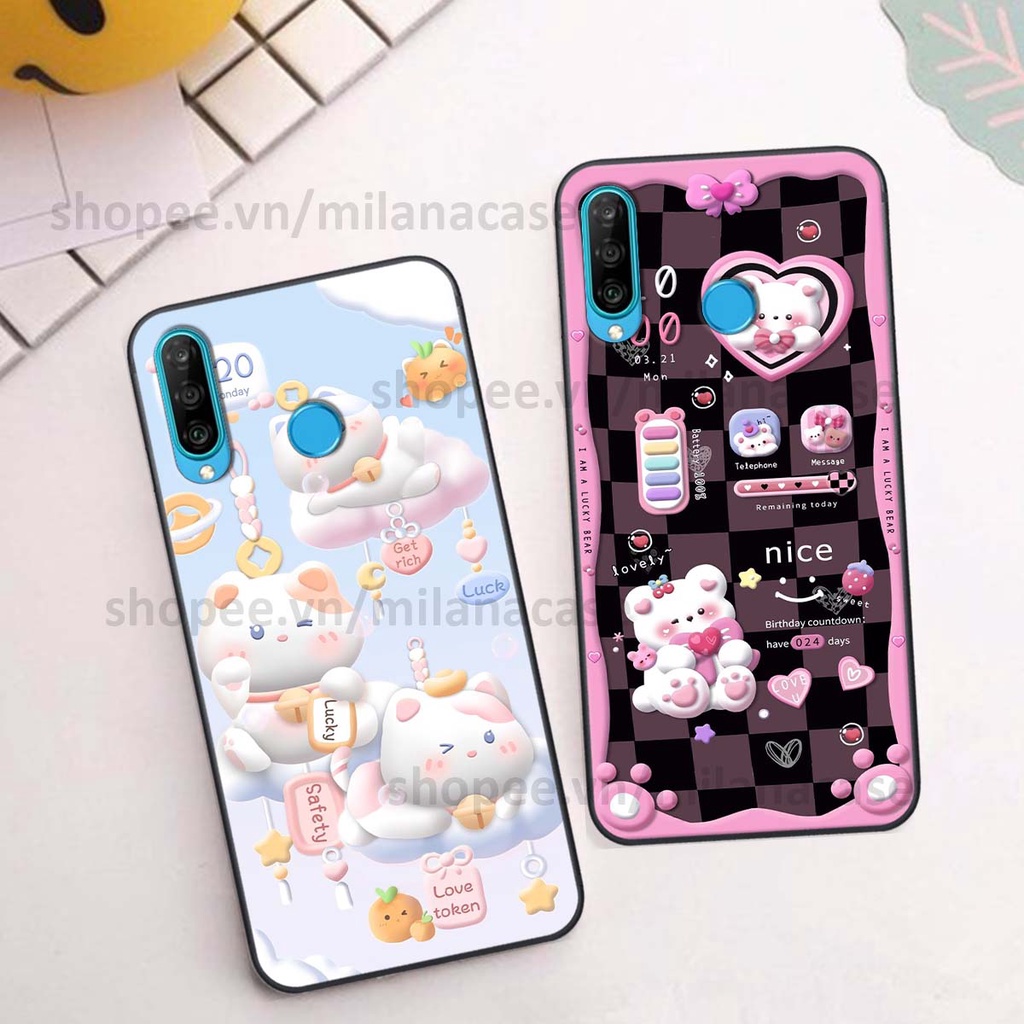 Ốp Huawei Nova 4e / P30 Lite hình đồng hồ icon gấu mèo cute cực dễ thương ngộ nghĩnh