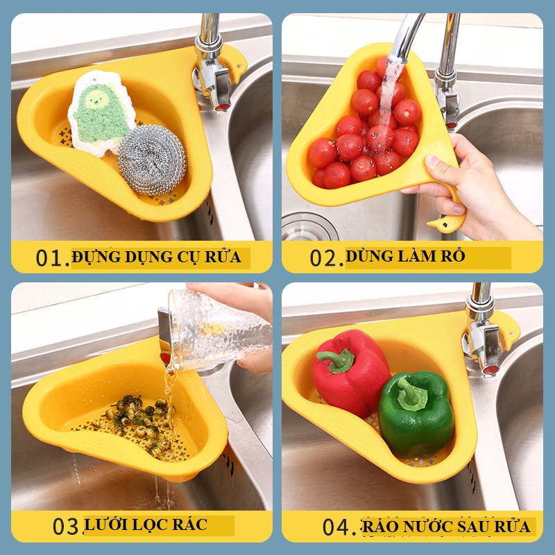 Rổ lọc rác bồn rửa chén- giỏ tam giác dạng lưới đựng dụng cụ bồn rửa bát