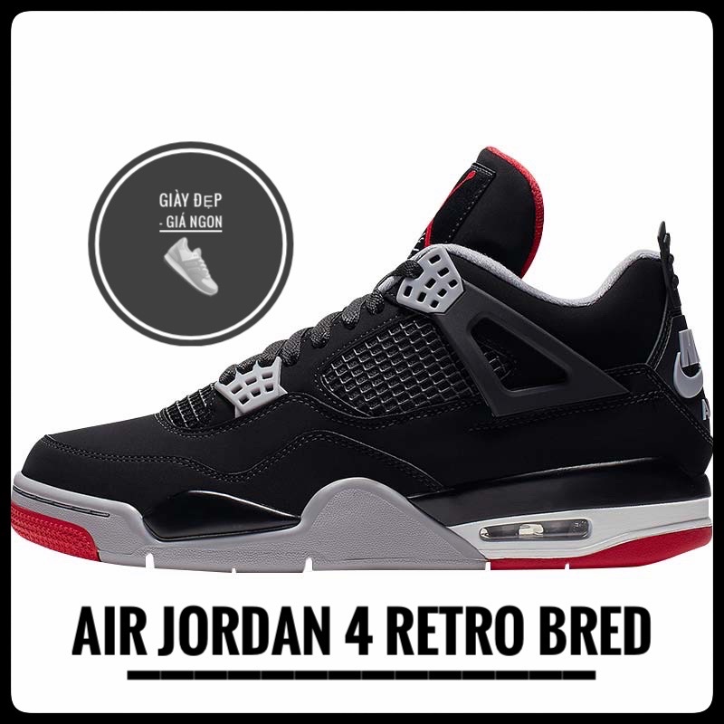 (Shop Giày Đẹp Giá Ngon) Giày Jordan 4 Retro đen đỏ + full box bill
