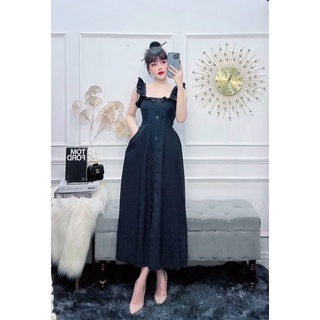 Đầm lụa trơn tay cánh tiên có nút
