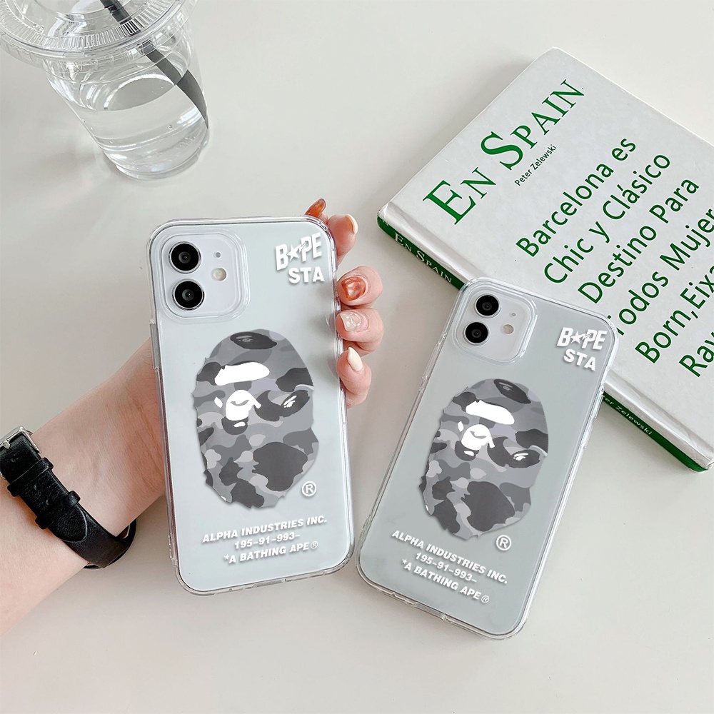 Ốp Điện Thoại Cạnh Mềm Trong Suốt Chống Sốc Họa Tiết Không Gian Bape Cho IPhone 11 13 12 X XS Pro Max XR 12 13 Mini 6 7 8 plus