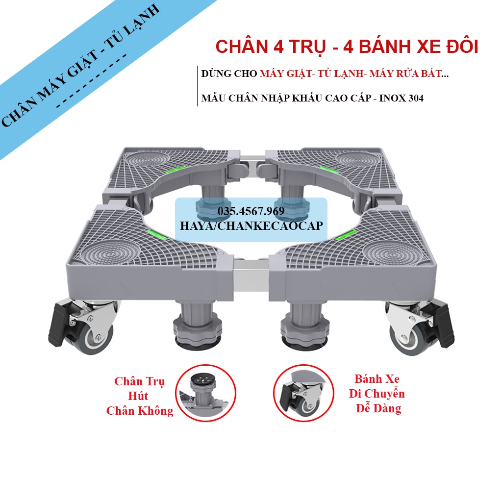 Chân Kệ Bánh Xe 4 Trụ 4 Bánh Xe Đôi dùng cho máy Giặt Tủ Lạnh